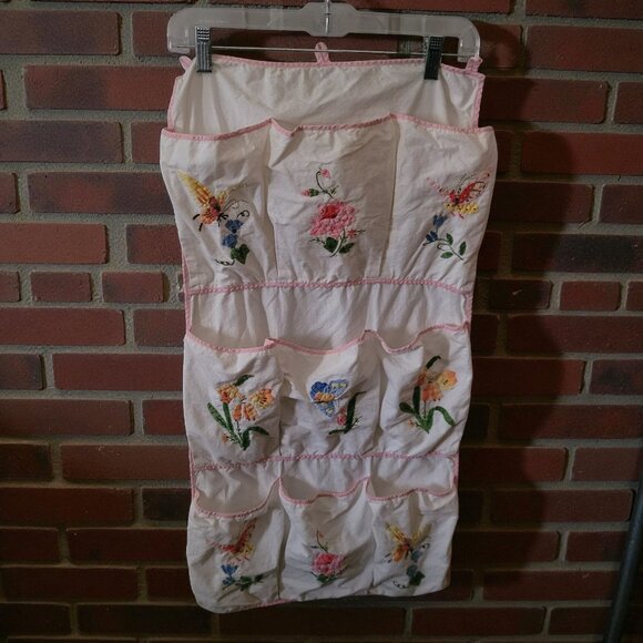 Vintage Embroidered & Applique Cloth Organizer (for Shoes, Bath Accessories - Picture 1 of 3